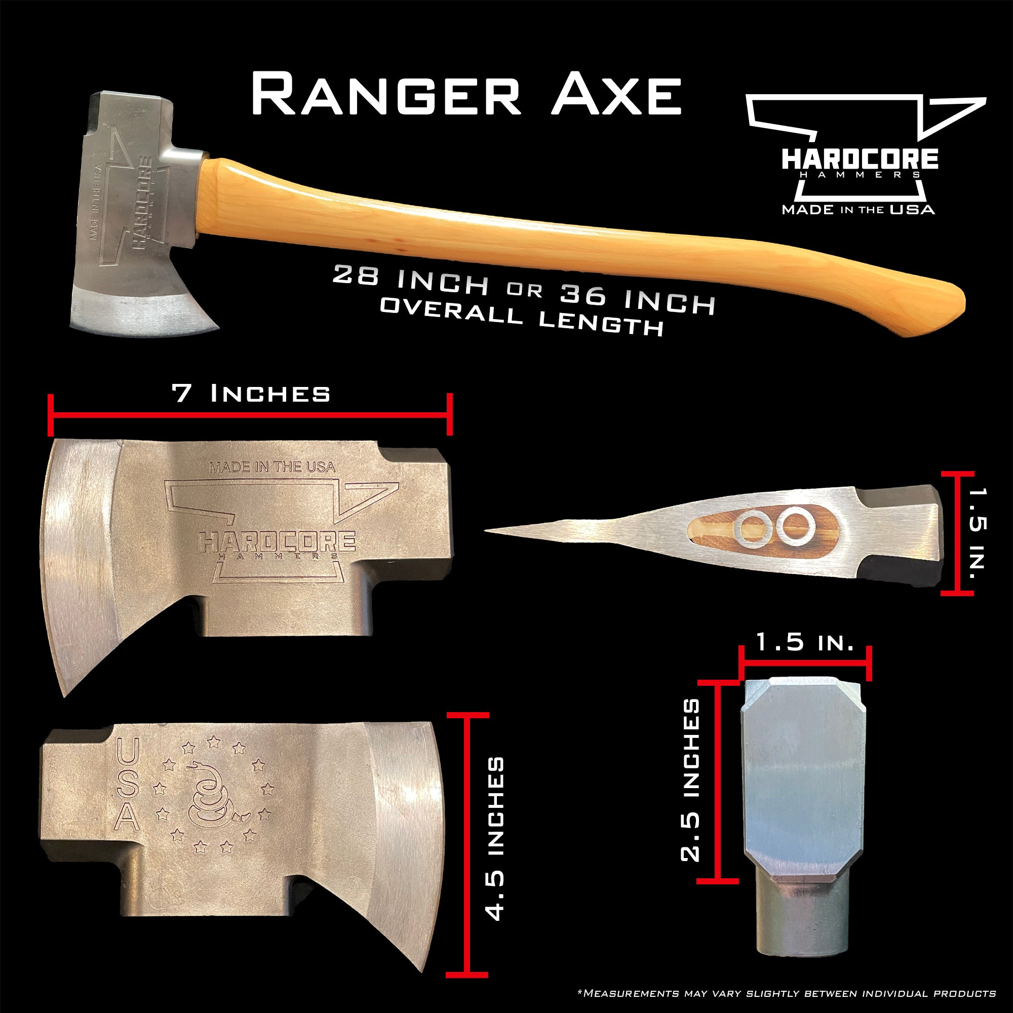 Axe Rager Ranger Full Size Axe - 4lb Felling and Splitting – Hardcore Hammers